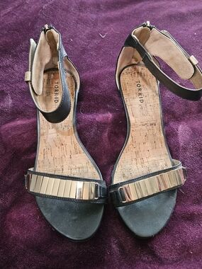torrid Black Ankle-Strap Sandals with Gold Accent